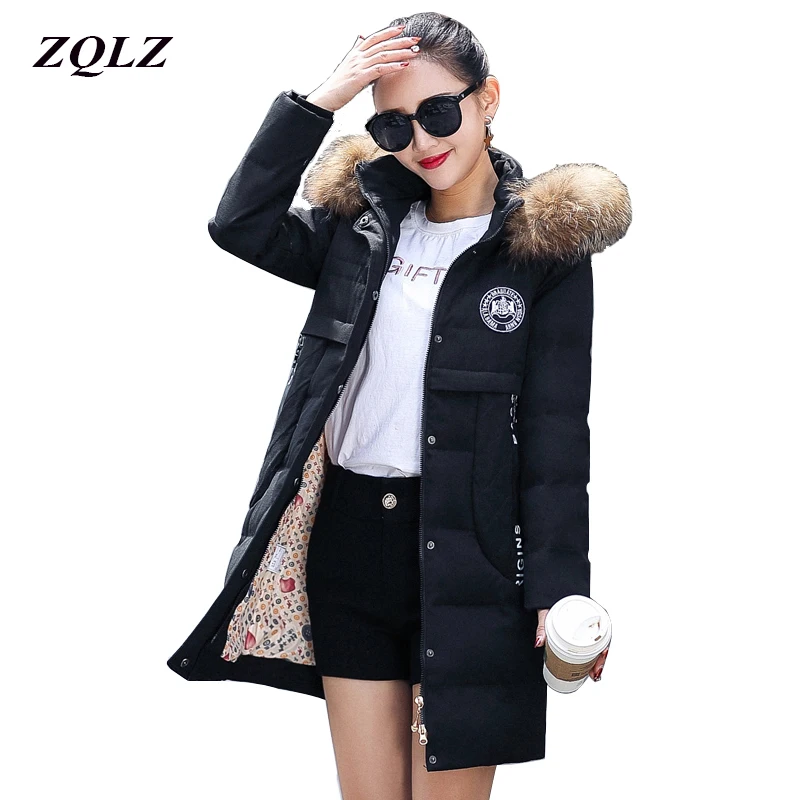ZQLZ Толстая теплая зимняя куртка для женщин с капюшоном повседневное длинная