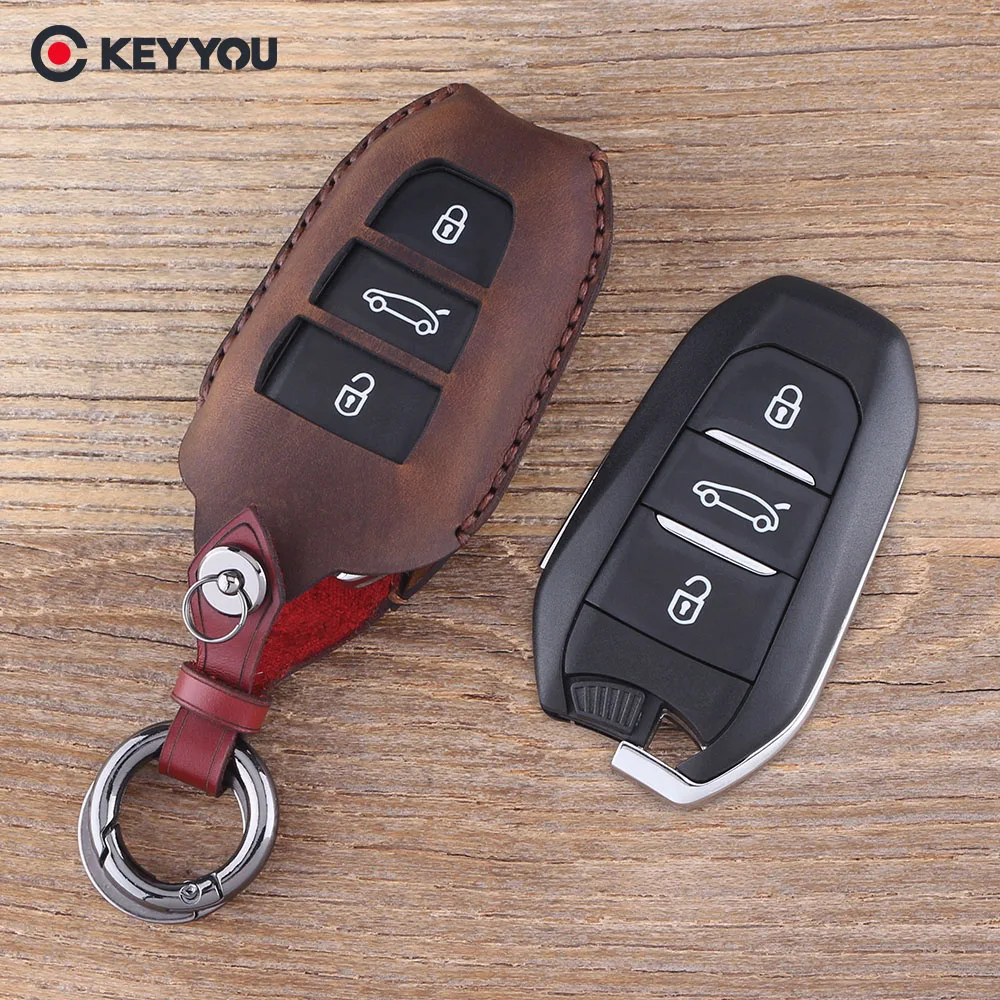KEYYOU натуральная кожа 3 Автомобильный ключ с кнопкой крышка Fob для peugeot 508 чехол