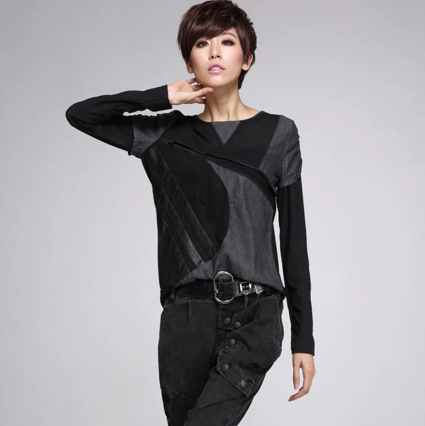 Футболка женская с длинным рукавом модная повседневная стирающаяся эластичная