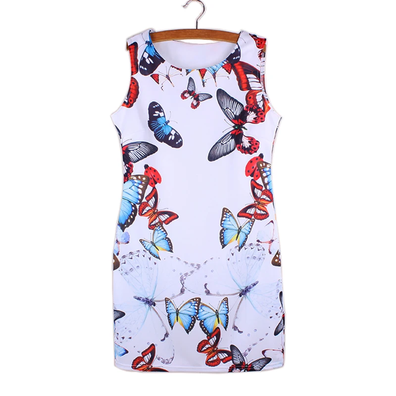 Платье женское Облегающее летнее с разноцветным принтом бабочек 2016 | Женская