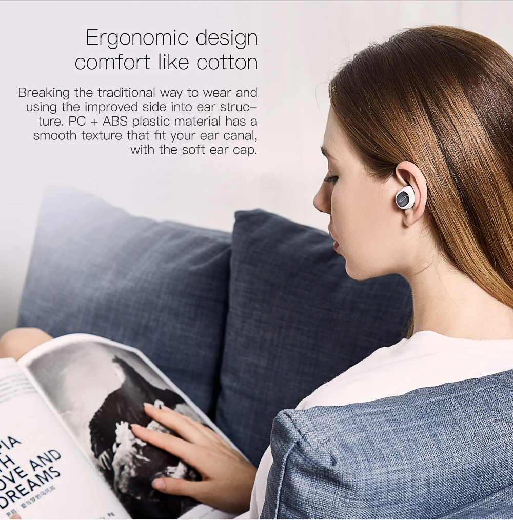 QCY Q26 мини невидимые наушники бизнес Bluetooth наушники с шумоподавлением вкладыши с микрофоном и сумкой для хранения