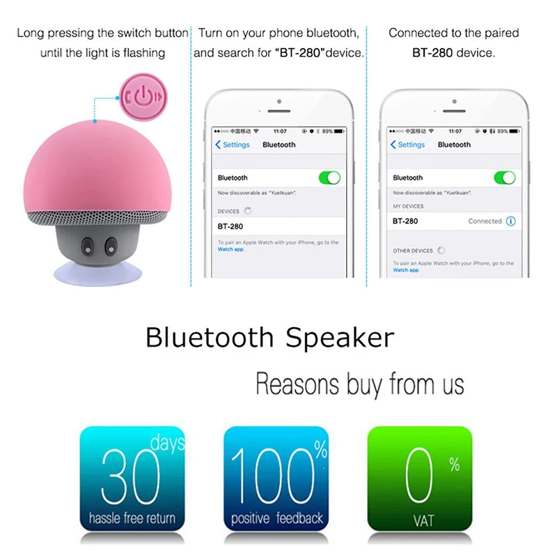 Мини динамик bluetooth на присоске маленький гриб головка мини мобильный телефон