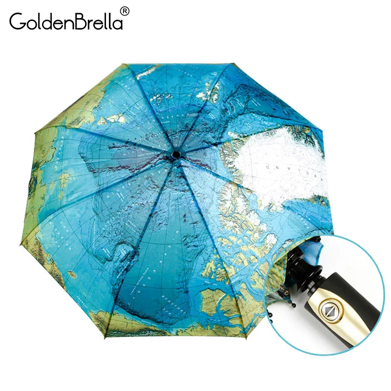 Креативный полностью автоматический трехскладной синий зонт с рисунком карты