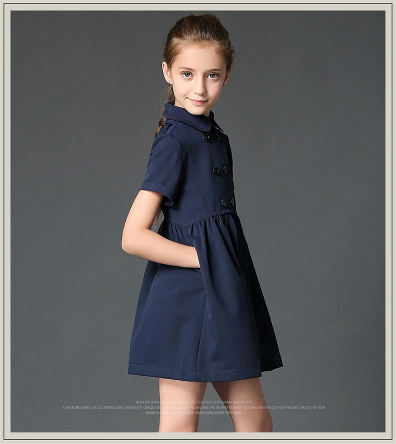 

Girls Summer Fashion Teenage Girls Dress Girls Fall Casual Dress Child Kids Party Clothing Double Breasted Vestido