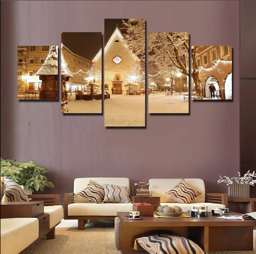 5 панелей Современная Рождественская декоративная картина на холсте комната