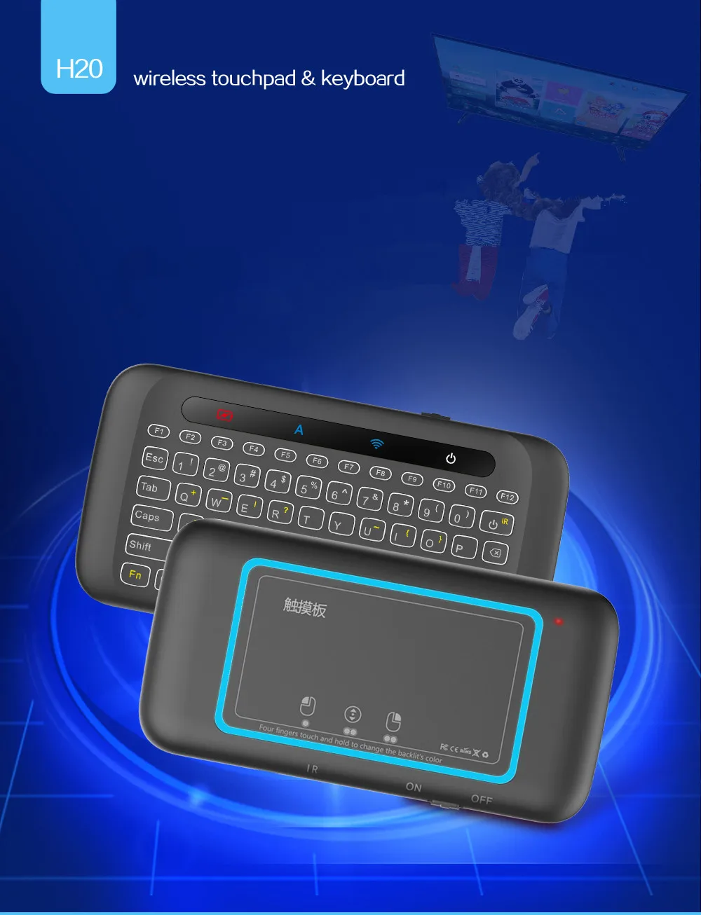H20 мини беспроводная клавиатура с подсветкой Сенсорная панель Air mouse IR Leaning 2,4G беспроводной пульт дистанционного управления для Android BOX Smart tv Windows