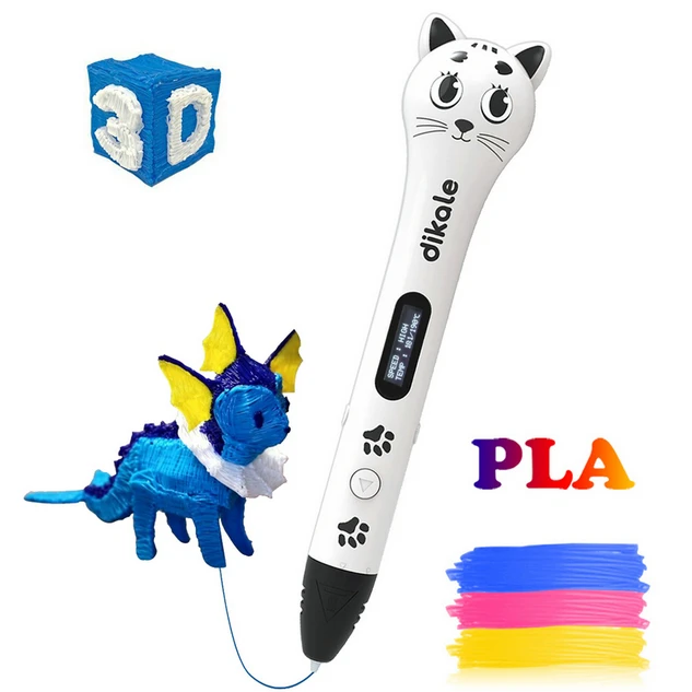 Dikale 3D печать Ручка милый кот Impresora 3D импримант OLED 3D Ручка принтер карандаш Canetas нить DIY подарок на день рождения игрушка - Цвет: EU Plug White add 9m