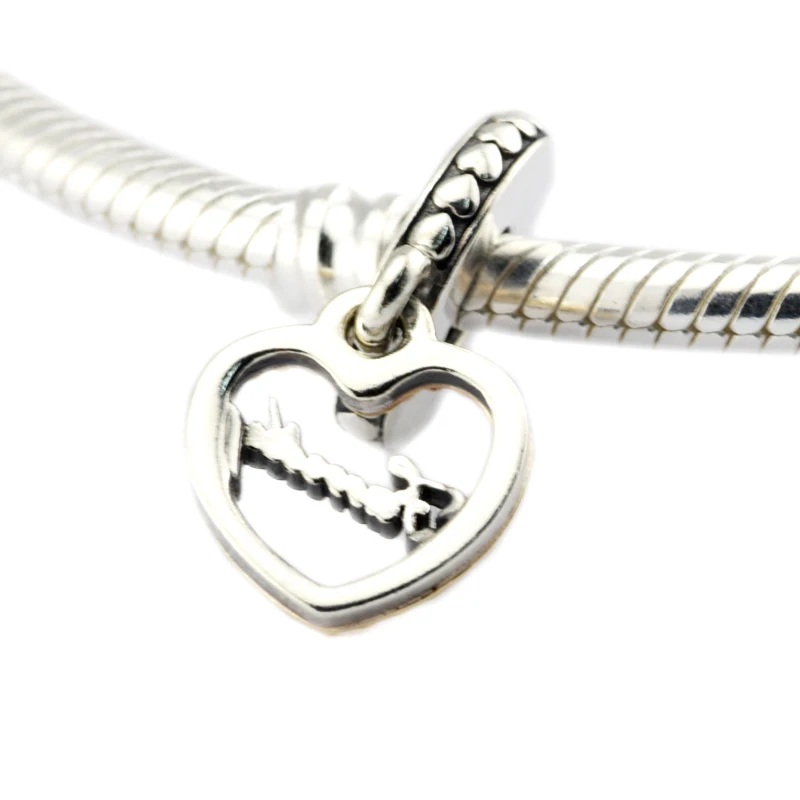 

Loving Family Dangle Heart Beads for jewelry making Fit woman DIY charms Bracelet & Bangle sterling silver charm