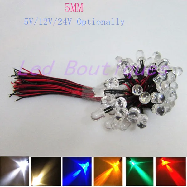 

100PCS DC5V/12V/24V Optionally 3mm/5mm/10mm Red/blue/green/white/yellow color Pre-Wired LED