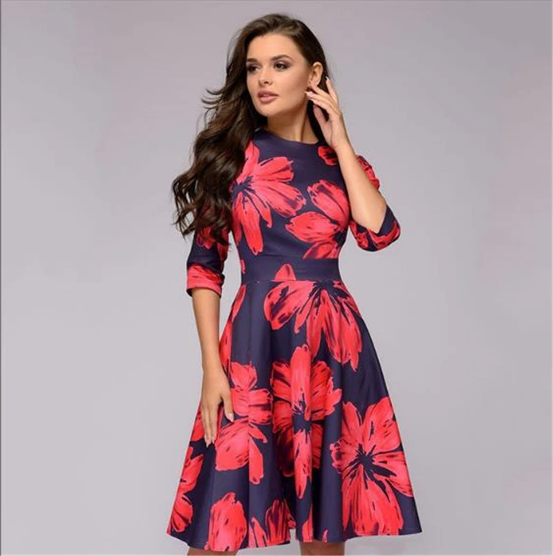 Женское элегантное платье, ретро принт, для вечеринки, vestidos, три сезона, рукав, для женщин, весна и лето, Модные Повседневные платья B001