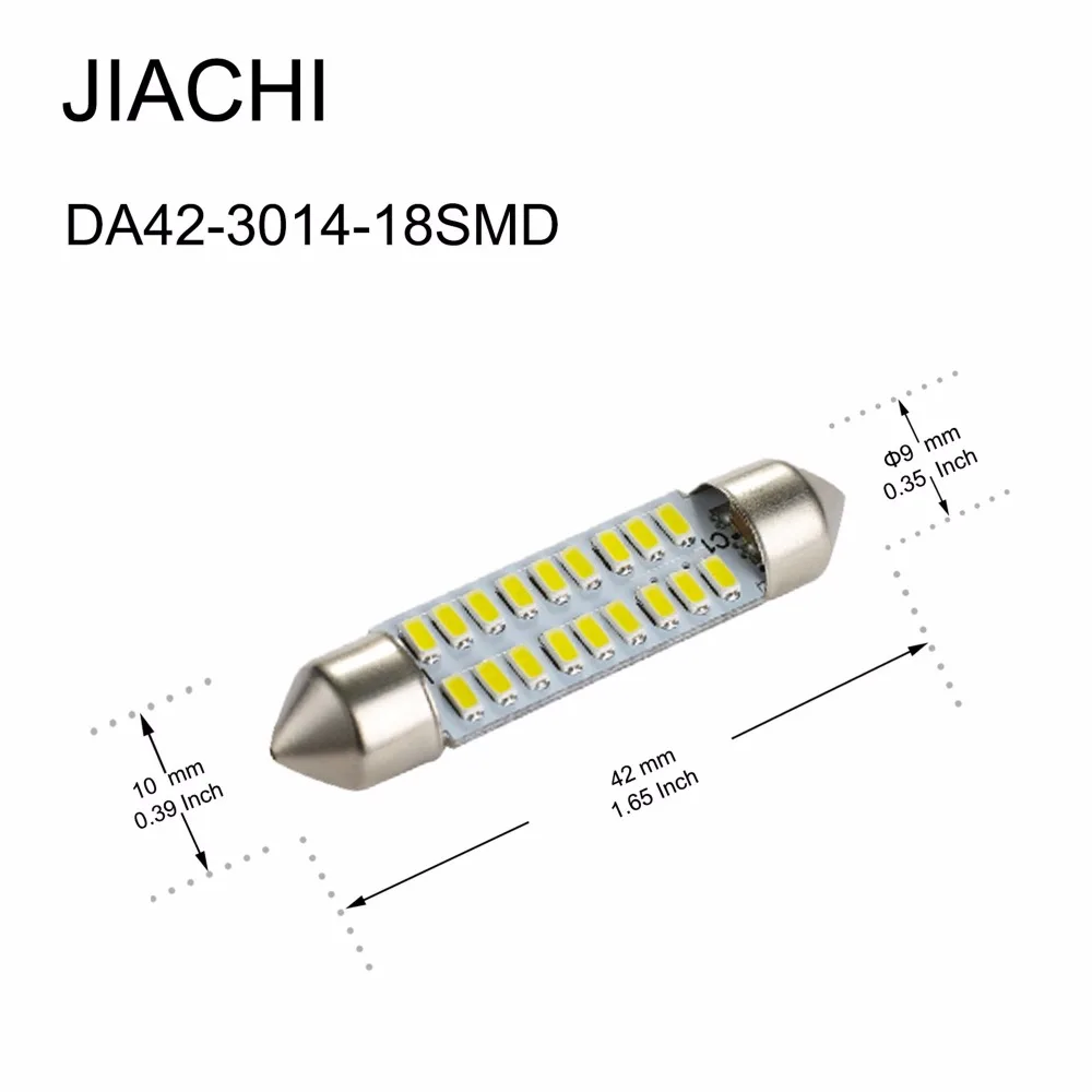 

JIACHI 100 шт. C5W C10W для авто салонная лампа гирлянда 41 мм светодиодная лампа 42 мм 3014 чип 18SMD купольная подсветка номерного знака для чтения 12 В