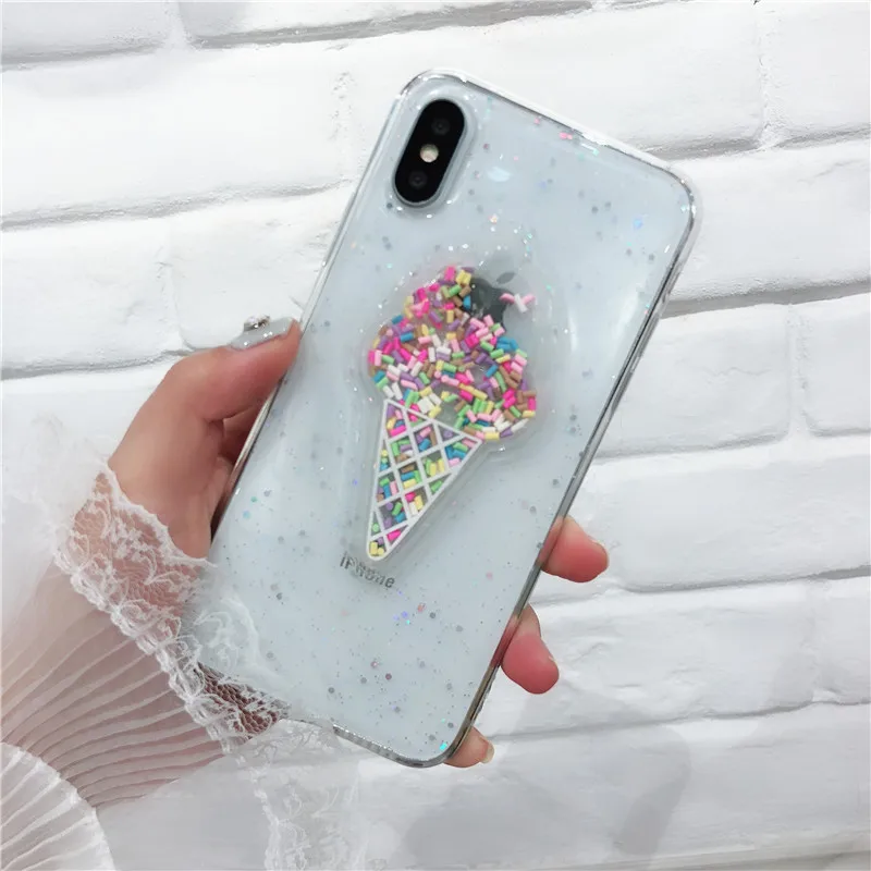 Розовый 3D чехол для телефона с мороженым Iphone 6 s Plus блестящий жидким песком IPhone XS Max