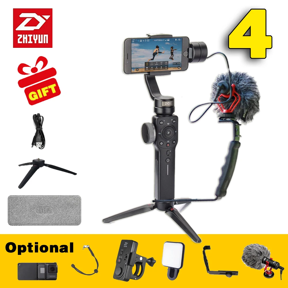 3 осевой Ручной Стабилизатор Zhiyun SMOOTH 4 для смартфона экшн камеры телефона