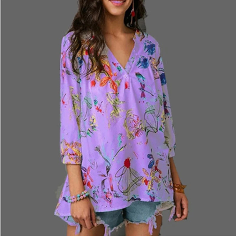 Повседневная Женская блузка большого размера с цветочным принтом летняя рубашка