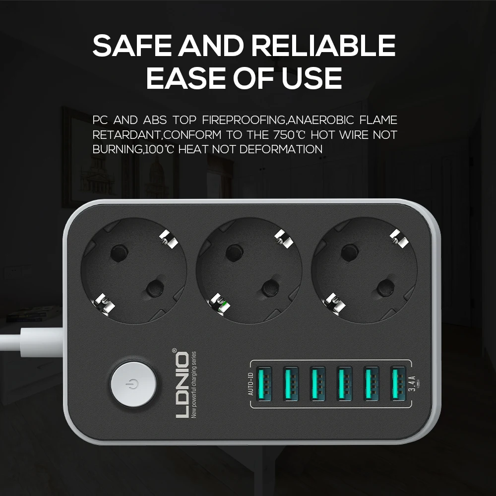 LDNIO SE3631 3 ЕС AC розетки удлинитель 6 Usb (розетка) настольный блок питания с Заводской