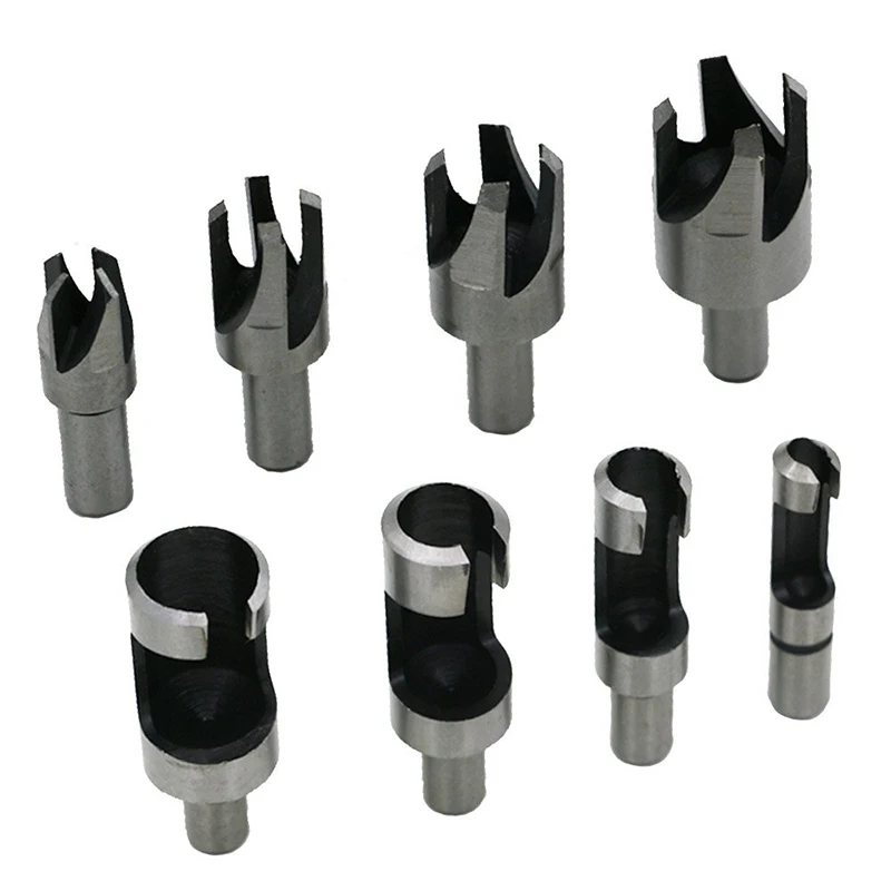 8pcs Wood Plug Cutter Cutting Tool Drill Bit Set Straight and Tapered Taper 5/8 inch 1/2 3/8 1/4 Woodworking Co | Инструменты