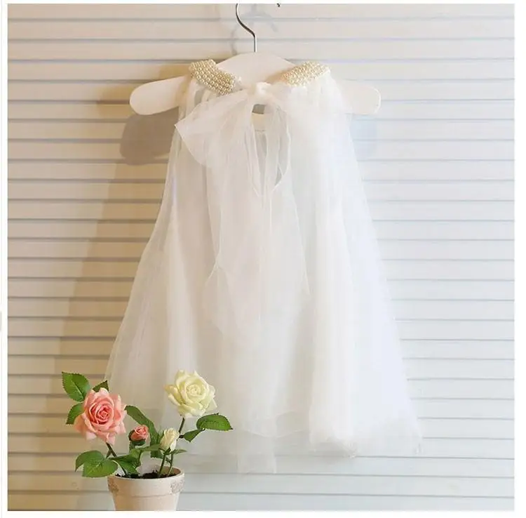 Children's Dress Fashion Baby Girls Pure Color Pearl Collar Tutu Princess Girl's Dresses Summer Style For Kids Clothes | Детская