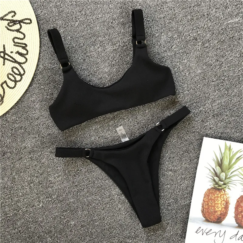 Бикини женский купальник простой сексуальный черный купальный костюм для женщин