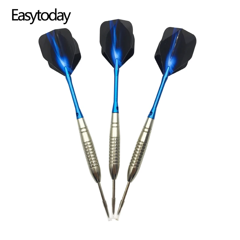 

Easytoday 3Pcs/set Steel Tip Darts Set Professional Throwing Games Metal Barrel Blue Aluminum Darts Shafts Blue Aurora Flights
