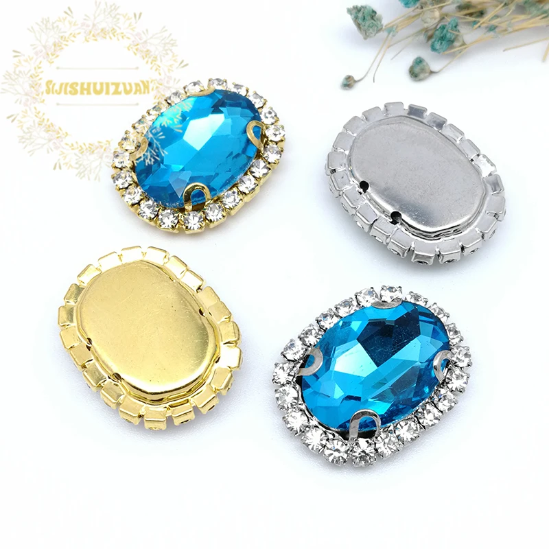 Бирюзовое синее овальное стекло пришивные стразы с кристаллической пряжкой