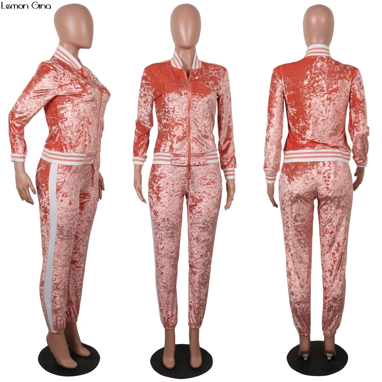 Новинка 2018 зимние Бархатные куртки на молнии брюки карандаш женские спортивные