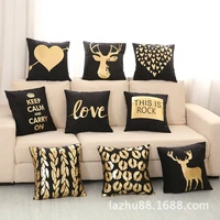love and christmas style black softer fabric gold stamp pillow cover home hotel bedding room decorative pillowcase 45cm45cm