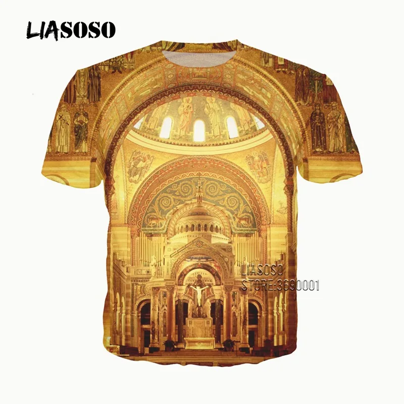 LIASOSO 3D принт женские и мужские христианской церкви Золотой настенная футболка
