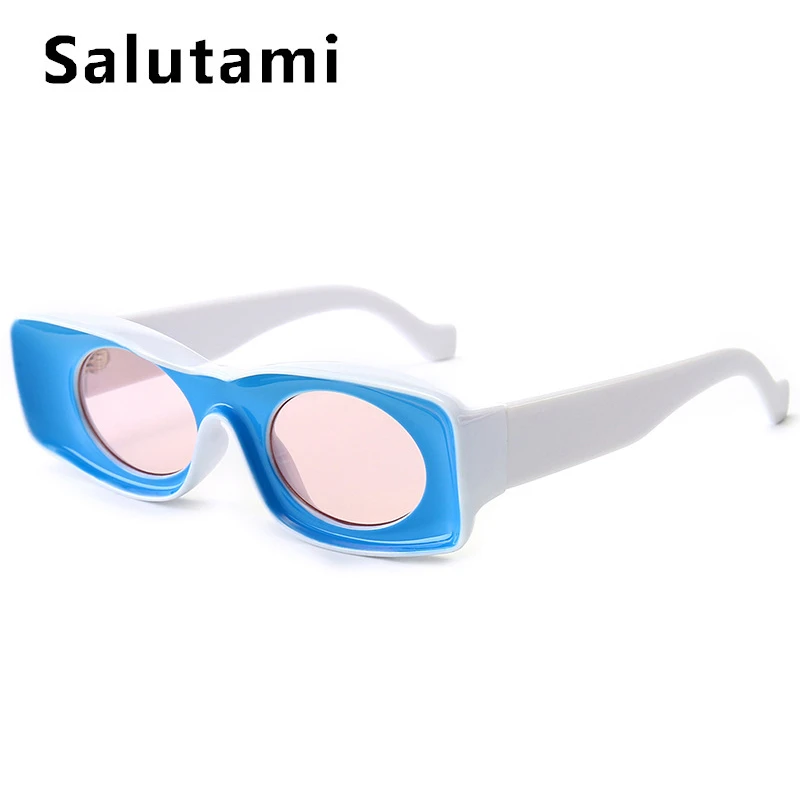 blue pink Яркие квадратные очки для женщин и мужчин, роскошные брендовые солнцезащитные очки больших размеров для пар, женские ретро очки в стиле хип-хоп, розовые оттенки - Lenses Color: blue pink