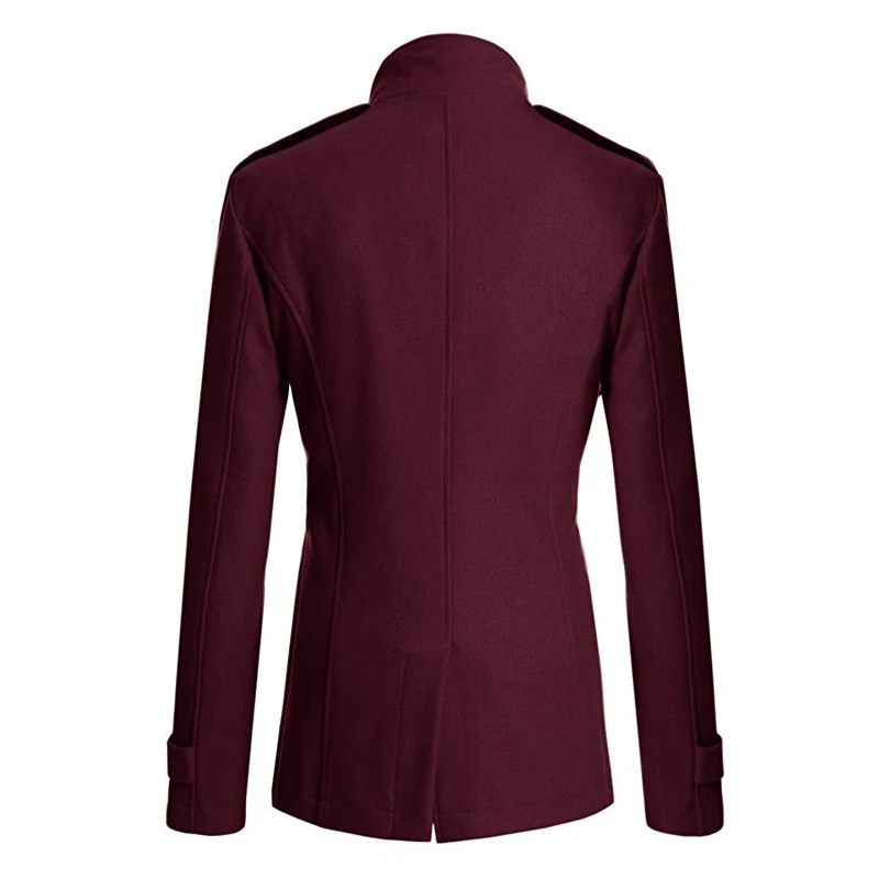 Laamei Для мужчин Slim Fit Длинные шерстяные ветровка Тренч Мужской сплошной Цвет