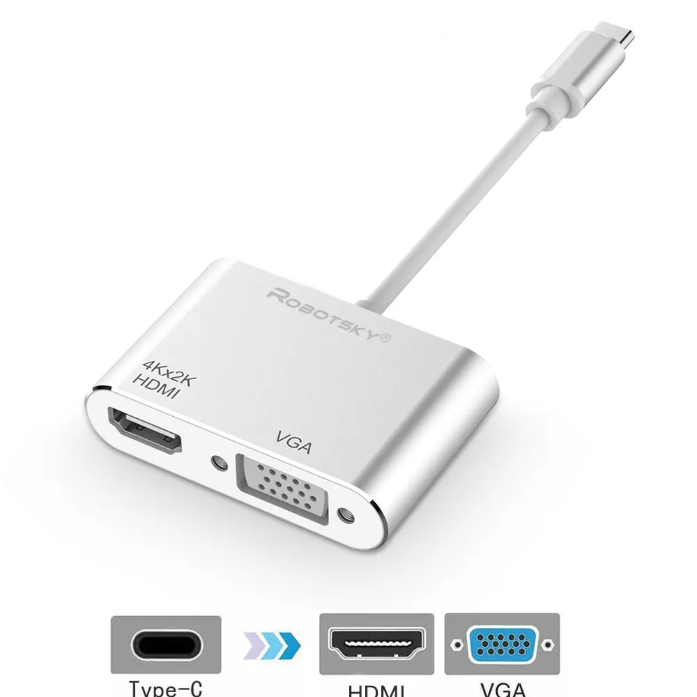 Robotsky USB C адаптер HDMI VGA usb type-c к HDMI 4 K мужчин и женщин для MacBook Pro ChromeBook Xiaomi huawei mate 10 USB-C HDMI