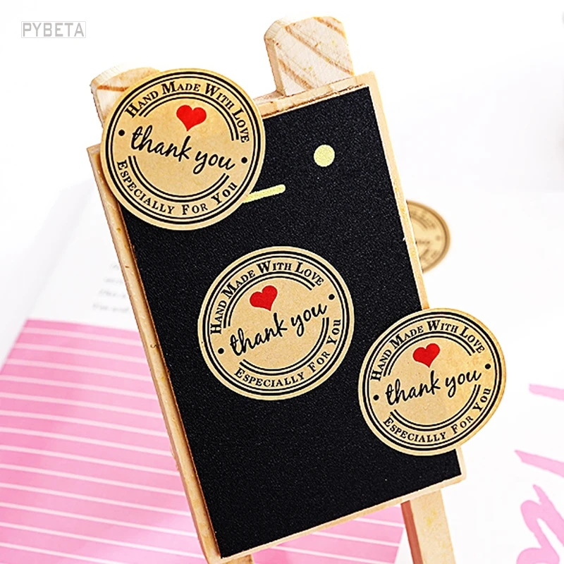 

240pcs- dia.3.5cm Red Love Thank you Kraft paper round seal stickers Gift packaging decorating Self-adhesive sticker