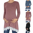Блузка для беременных с длинным рукавом и кружевным подолом, 2019