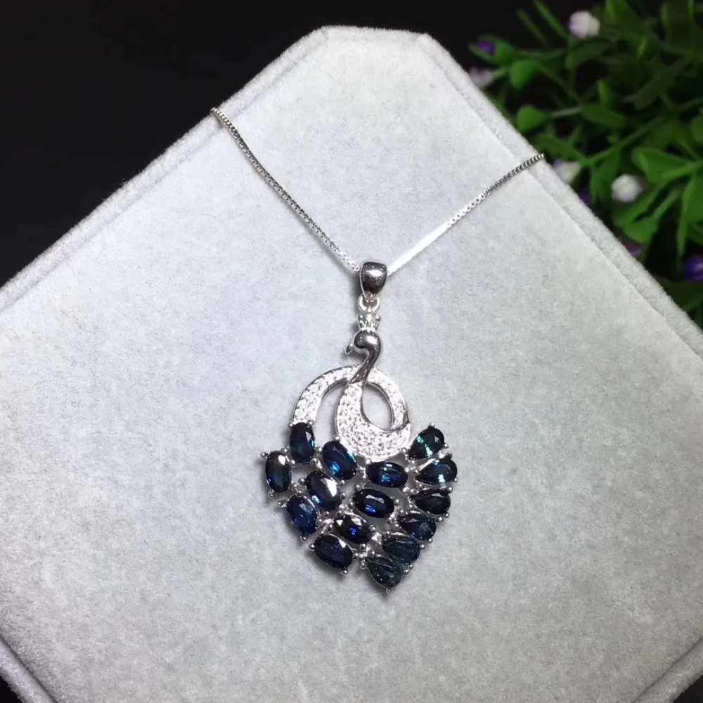 Женская Вечерние веска из серебра 925 пробы с натуральным синим сапфиром|jewelry necklace