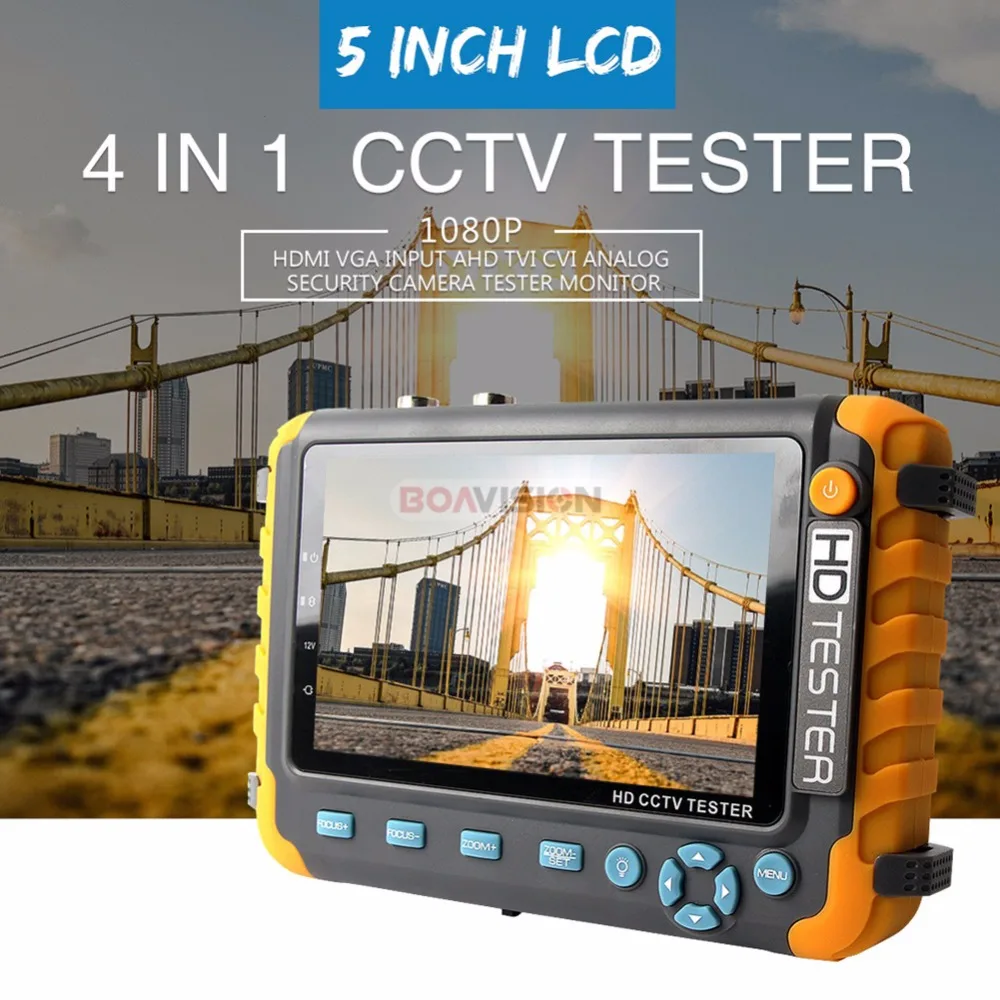 BOAVISION 5 дюймов TFT lcd 1080 P/5MP 4 в 1 TVI AHD CVI аналоговый CCTV Тест er камера безопасности тест er монитор HDMI вход аудио тест