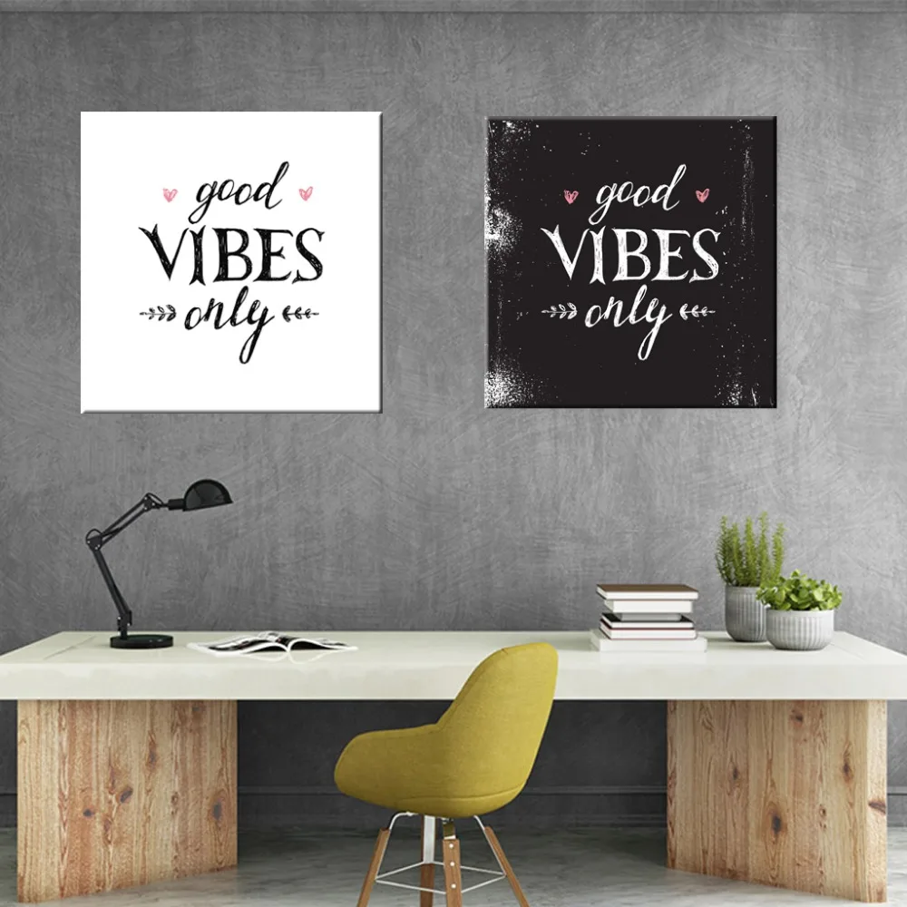 Хорошие Vibes Только без рамки холст картины черно-белые цитаты детской стены