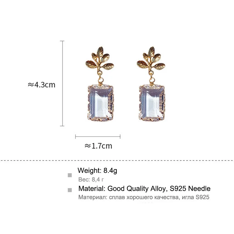 S925 иглы листья золотой цвет Кристалл Висячие серьги корейский стиль Женская мода