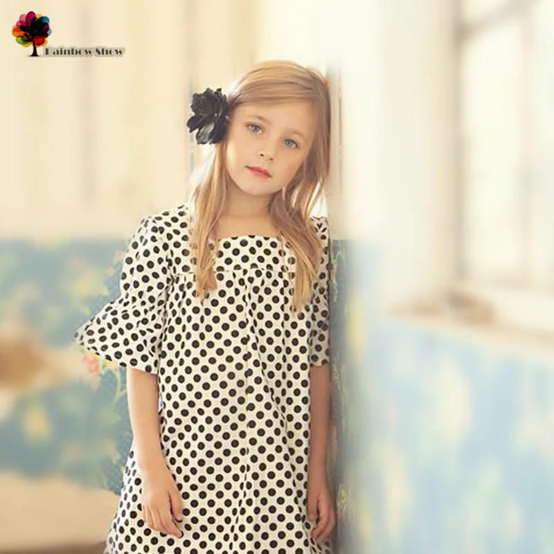 

GGOGGIRI Brand New Quality Children Clothing Big Girls Spring Summer Europe and America Dots Elegant Cotton Dress Kids Dress
