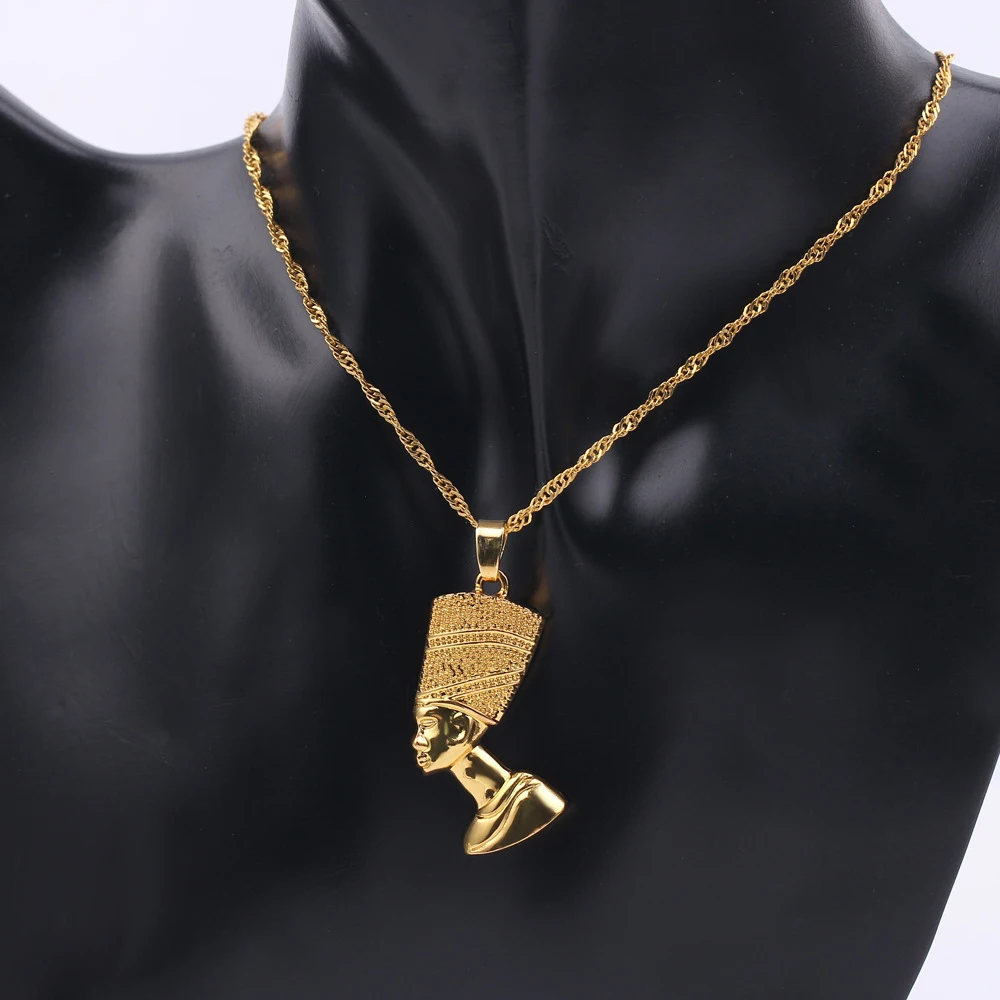 Exotic Egyptian Queen Nefertiti Pendant Necklaces for Women Men Jewelry Gold Color Wholesale Jewellery African Gift | Украшения и