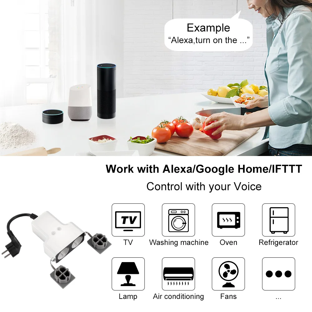 Lemonbest Wifi Smart Socket Outlet Dual Outlets Extension Plug Compatible Alexa Google Home IFTTT 16A Switch | Обустройство дома