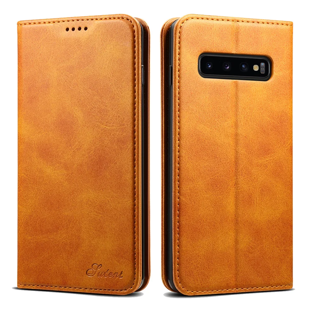 Чехол Кошелек из телячьей кожи для Samsung Galaxy S9 S10 Plus Note 9 откидной с отделением карт E