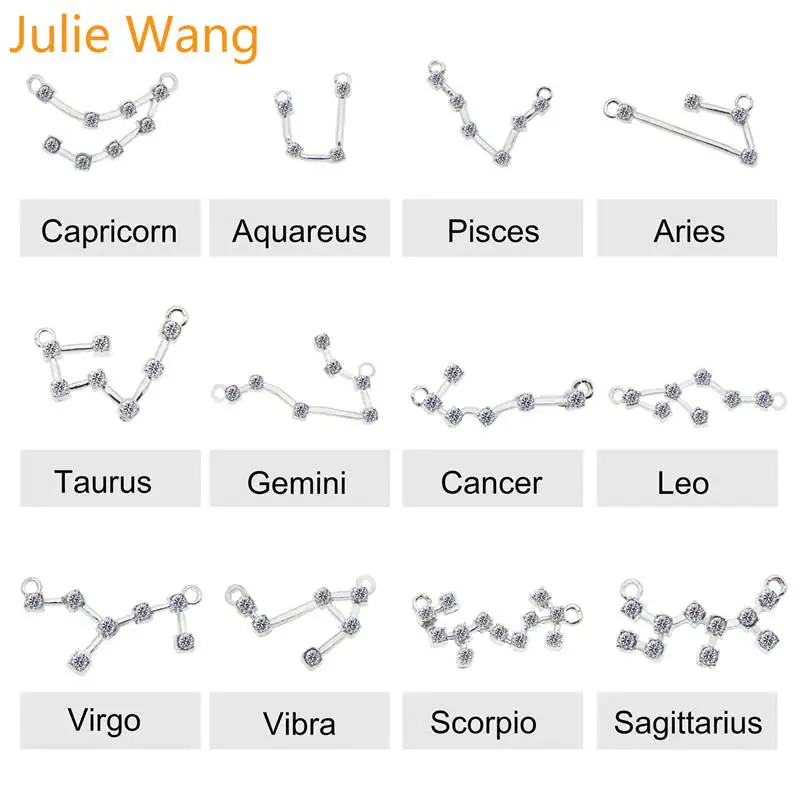 Julie Wang 12 шт. белый к смешанный 12 созвездия зодиака амулеты циркония сплава ожерелье браслет ювелирных изделий Аксессуары