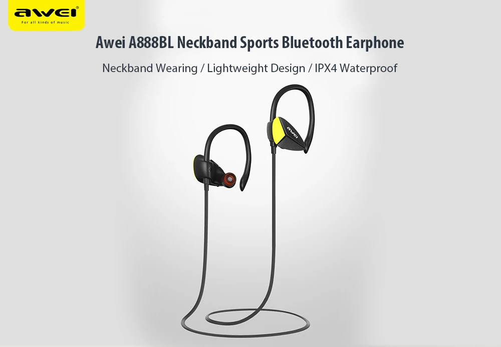 2018 Awei A888BL Беспроводной вкладыши устойчивое наушники IPX4 Водонепроницаемый Bluetooth