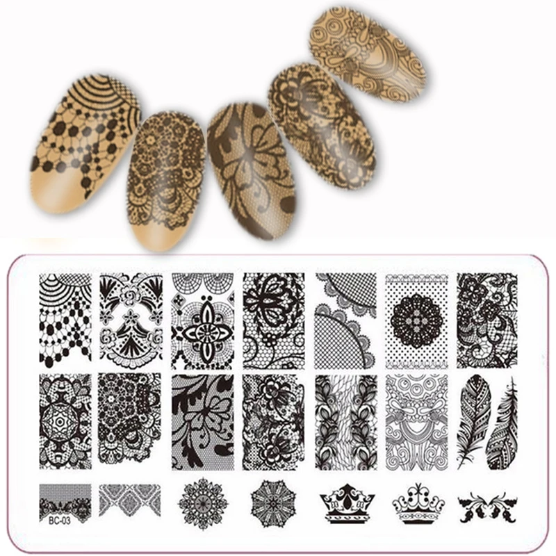 Кружевной цельнометаллический дизайн ногтей штамповочная пластина Konad шаблон