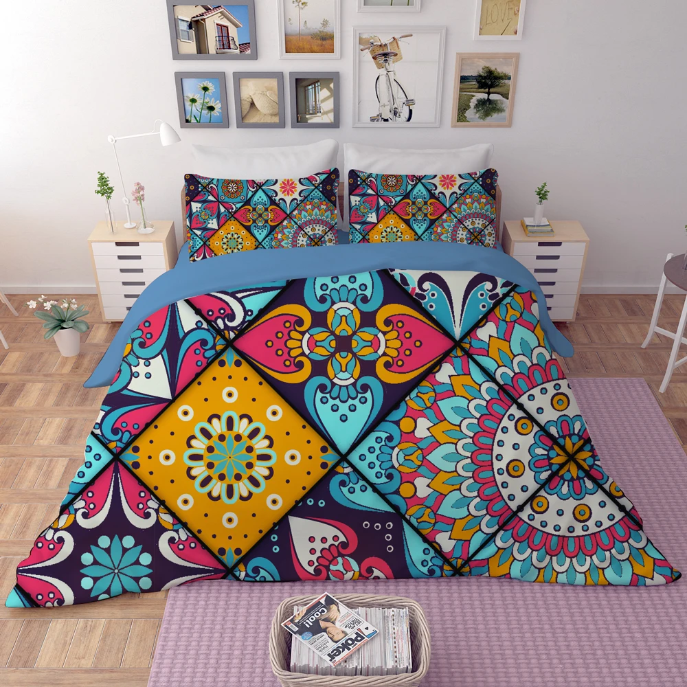 3D Mandala Bedding Sets blue Duvet Cover With Pillowcases Flower single double queen king Bedclothes Bohemian 3pcs Bedspreads | Дом и сад