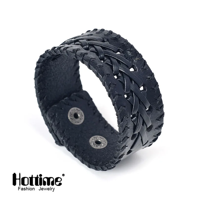 Hotime Плетеный итальянский Пояса из натуральной кожи манжеты двойной широкий и
