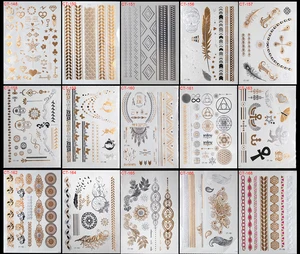 15 шт.лот водостойкая вспышка Татуировка Нетоксичная временная татуировка наклейка Возьмите эти металлические и Золотые Ювелирные Татуировки