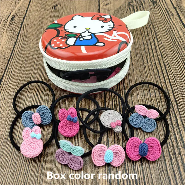 1 Box color random 20 шт./кор. мультфильм ободки для волос для детей; резинка для волос, обтянутая тканью; резинка для волос, аксессуары для девочек Детская бабочка резинка для волос головной убор мешок с застежкой-молнией подарок - Цвет: 1 Box color random