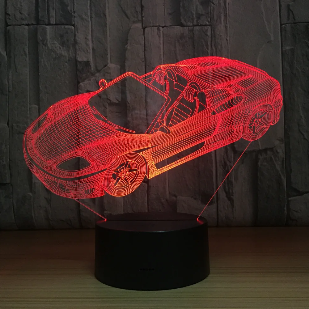 Roadster форма спортивной машины 3D ночной Светильник Новинка 7 цветов Изменение