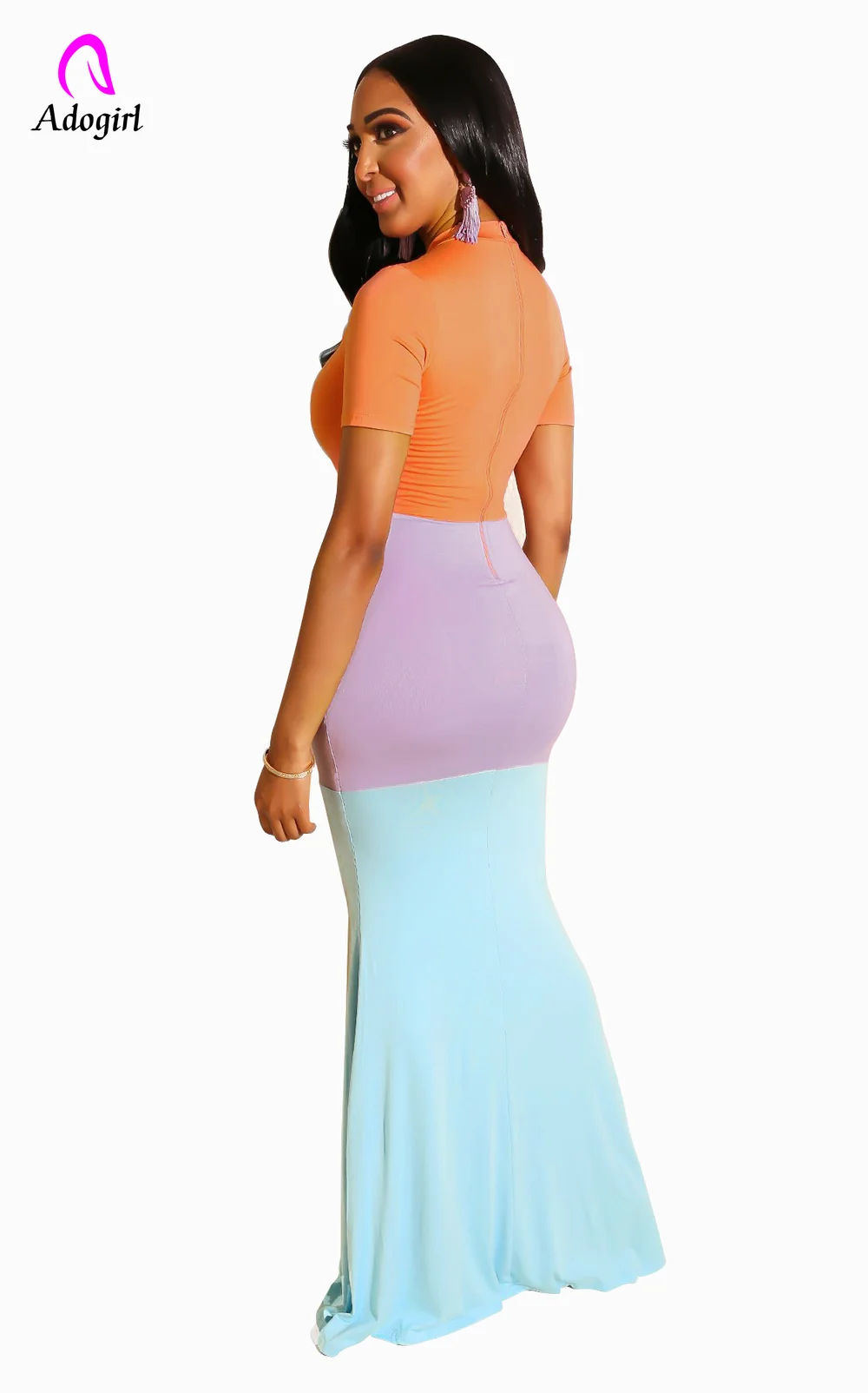 Элегантное женское платье макси с цветными блоками летнее пляжное облегающее