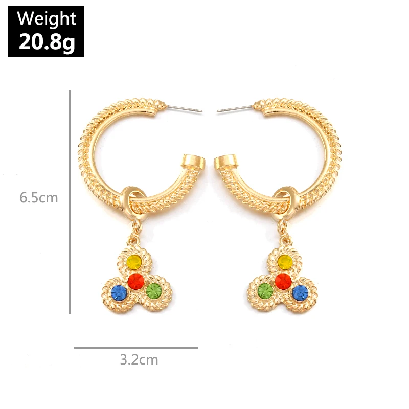 8Seasons New Fashion Gold Color Drop Earrings C-Shape Multicolor Rhinestone For Women Party Jewelry 65mm x 32mm 1 Pair | Украшения и